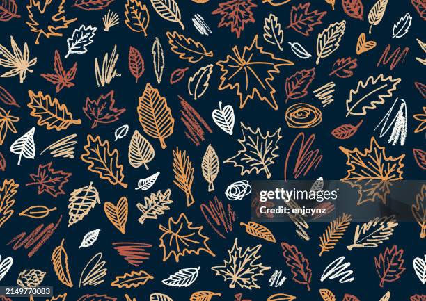 bildbanksillustrationer, clip art samt tecknat material och ikoner med seamless colorful autumn leaves scribbles background - höstlövverk