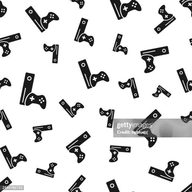 game console with gamepad. seamless pattern. icons on white background - big tech stock illustrations