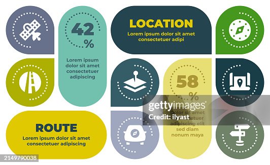 Diseño de diseño de infografía con íconos para ruta y ubicación Diseño de diseño de infografía con íconos para ruta y ubicación