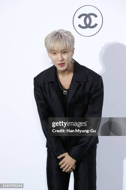 Hoshi of boy band Seventeen is seen at the CHANEL 'Rouge Allure' pop-up store opening on April 23, 2024 in Seoul, South Korea.