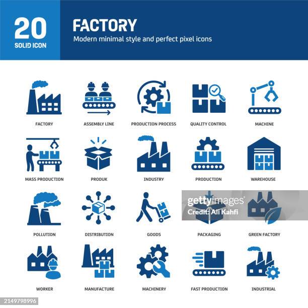 bildbanksillustrationer, clip art samt tecknat material och ikoner med factory glyph solid icons. containing industry, mass production, product, goods solid icons collection. vector illustration. for website design, logo, app, template, ui, etc. - fabrik