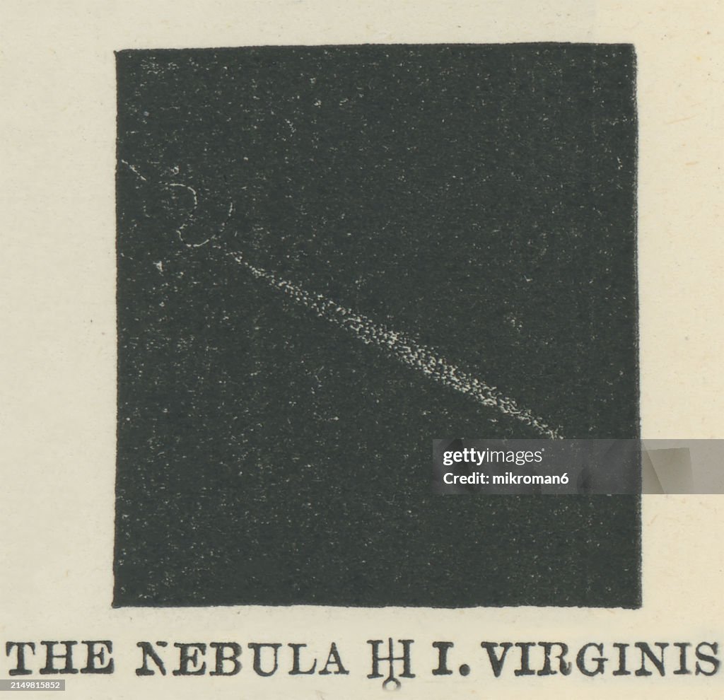 Old engraved illustration of Astronomy - Nebula H I, 43 Virginis - Spica, the brightest object in the constellation of Virgo and one of the 20 brightest stars in the night sky