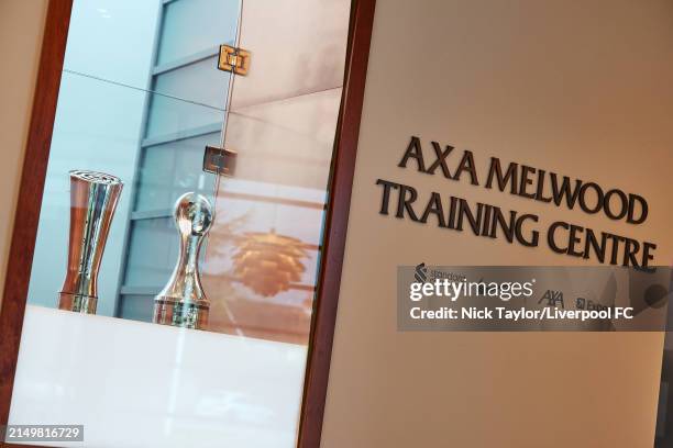 General view of the AXA Melwood Training Centre showing the Barclays Women’s Super League and the FA Women’s Championship trophies at AXA Melwood...