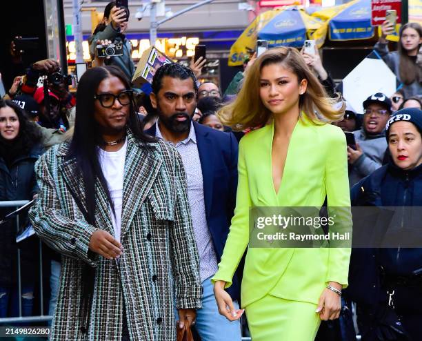Zendaya and Law Roach are seen in outside "Good Morning America" on April 23, 2024 in New York City.