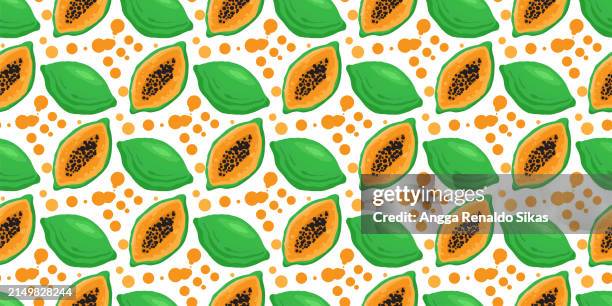 papaya fruit seamless pattern - papaya stock illustrations