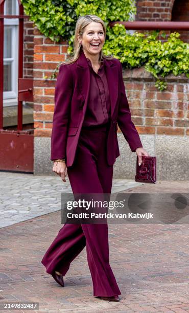 Queen Maxima of The Netherlands visits the Schoenenkwartier museum, which reopened in 2022 and houses rood red a knowledge center and the Shoe Lab, a...