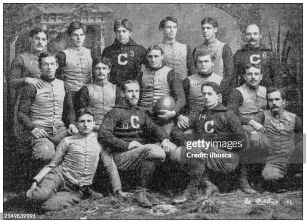 antique image: university football team, cornell university - cornell university stock illustrations