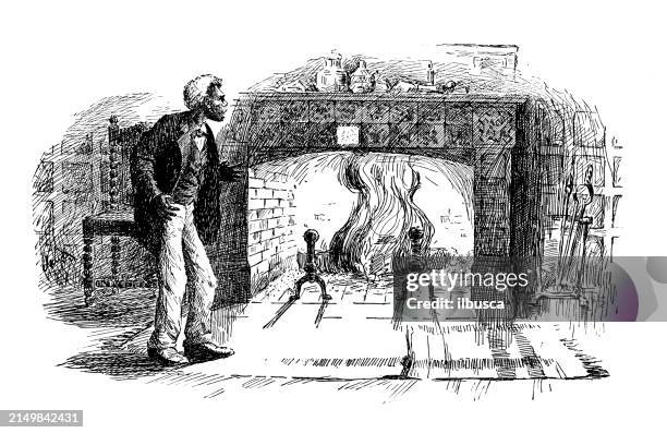 antique image: fireplace - fire pit stock illustrations