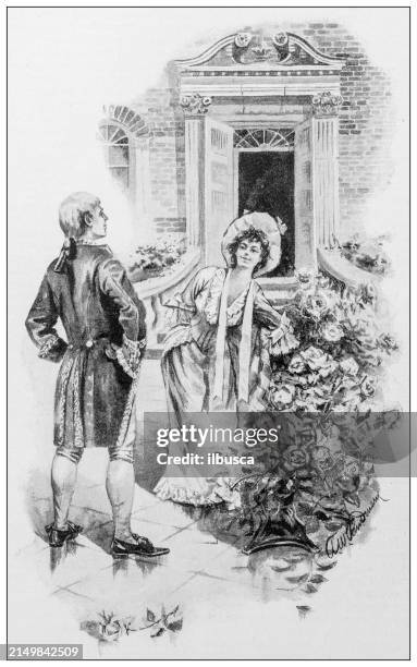 antique image: couple - first date door stock illustrations