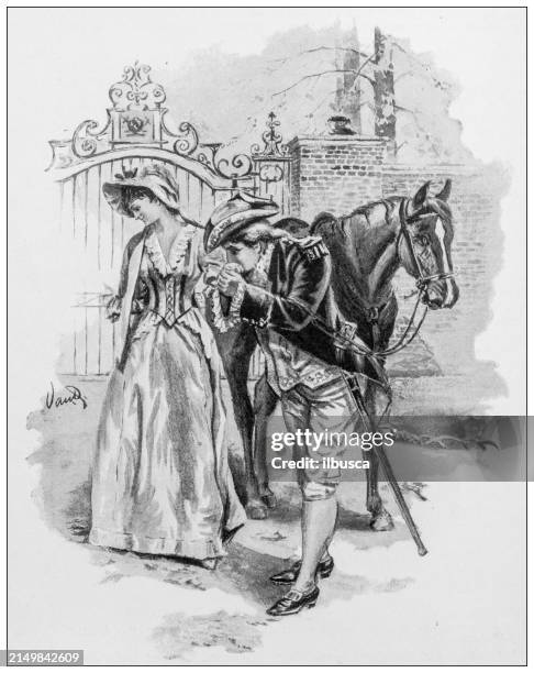 antique image - kissing hand stock illustrations
