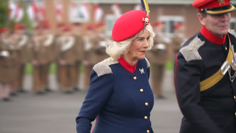 GBR: Queen Camilla Visits The Royal Lancers In North Yorkshire