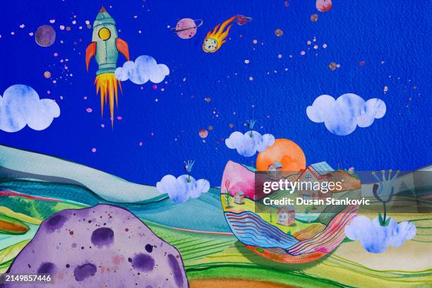 idyllic place is space? - little planet format stock illustrations