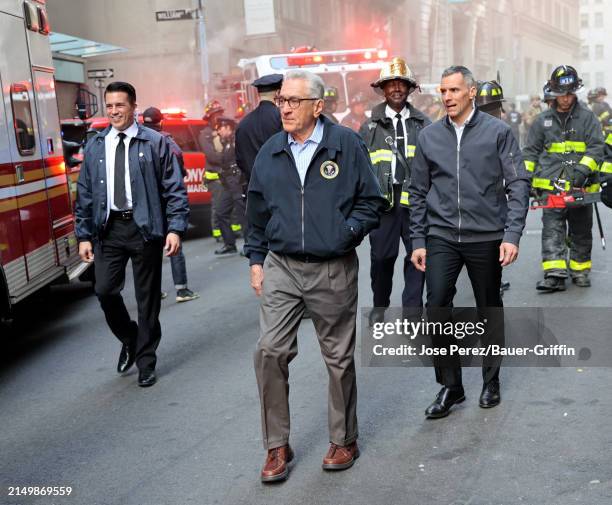 Robert De Niro is seen on the set of "Zero Day" on Wall Street on April 27, 2024 in New York City.