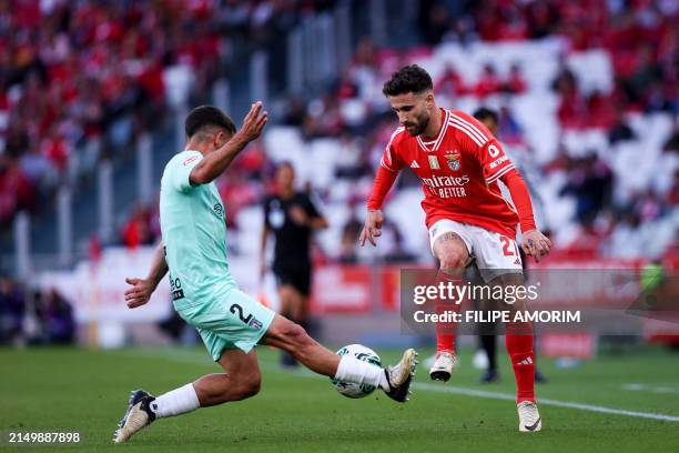Benfica's Portuguese forward Rafa Silva fights for the ball with Braga's Spanish defender Victor Gomez during the Portuguese League football match...