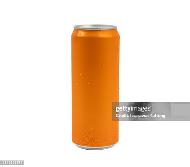 orange aluminum can on white background. - carbonated stock pictures, royalty-free photos & images