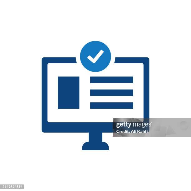 desktop checkmark. solid icon that can be applied anywhere, simple, pixel perfect and modern style. - computer clip art stock illustrations