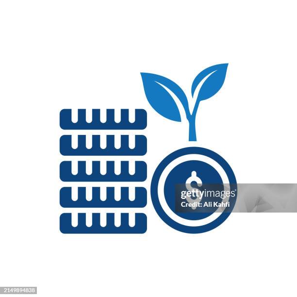 plant financial growth. solid icon that can be applied anywhere, simple, pixel perfect and modern style. - silver leaf stock illustrations
