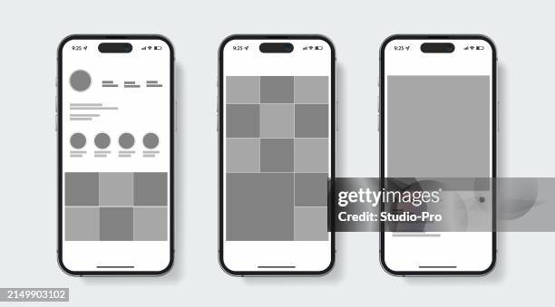 ilustrações, clipart, desenhos animados e ícones de maquete de smartphone de rede social - instagram