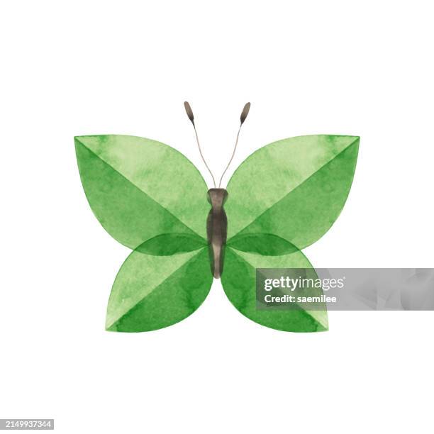 watercolor butterfly with leaf wings - art therapy stock illustrations