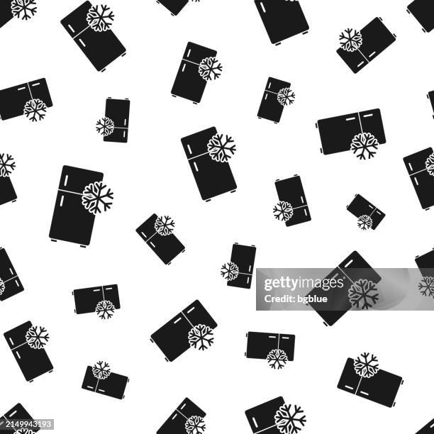 fridge with snowflake. seamless pattern. icons on white background - old kitchen background stock illustrations