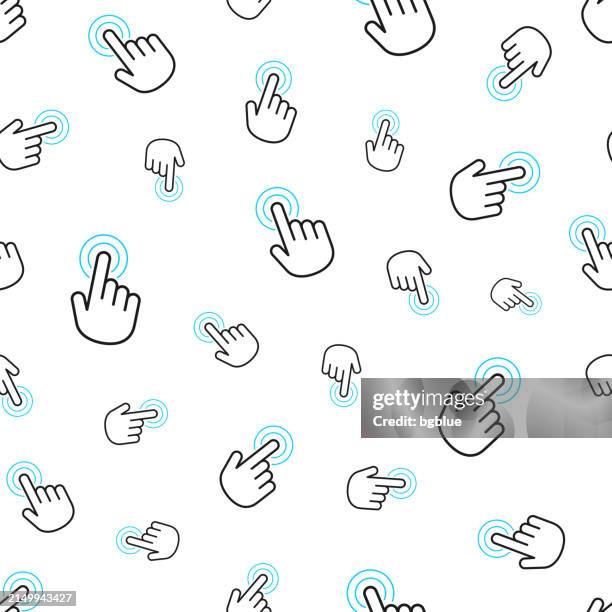 hand touch - click. seamless pattern. line icons on white background - looking same direction stock illustrations