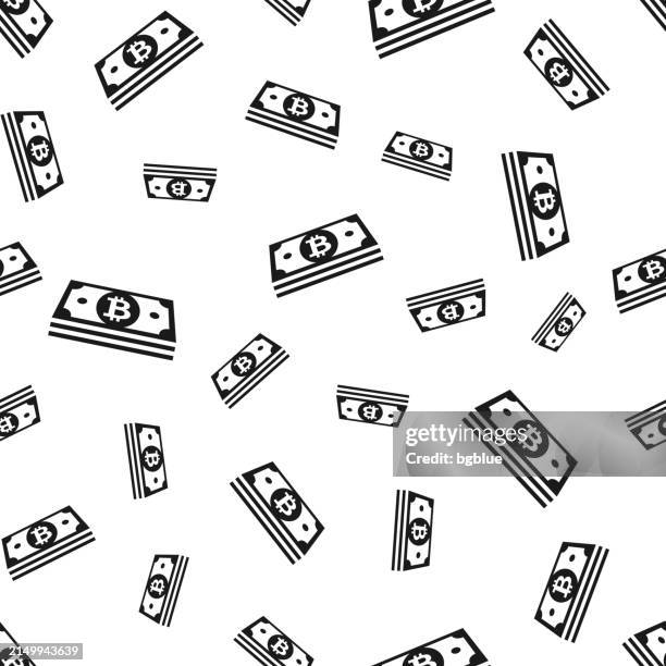 bitcoin banknotes. seamless pattern. icons on white background - repeat purchase stock illustrations