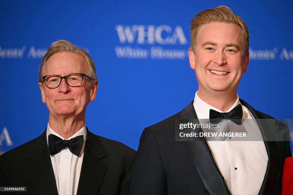 US journalists Steve Doocy and Peter Doocy arrive for the White House ...