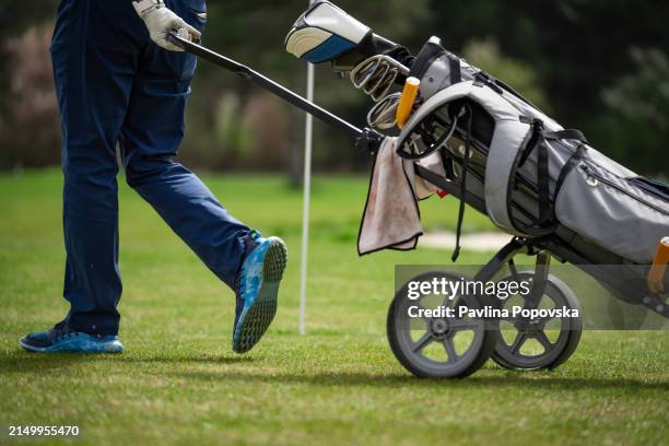 golfer with golf bag - golf bag stock pictures, royalty-free photos & images