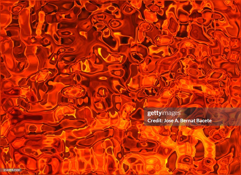 Abstract background with moving red incandescent liquid effect with small waves.