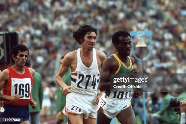 September 1972 Munich, Olympic Games, mens 10,000 metres final, Merus Yifter of Ethiopia ahead of David Bedford of Great Britain with Mariano Haro of...