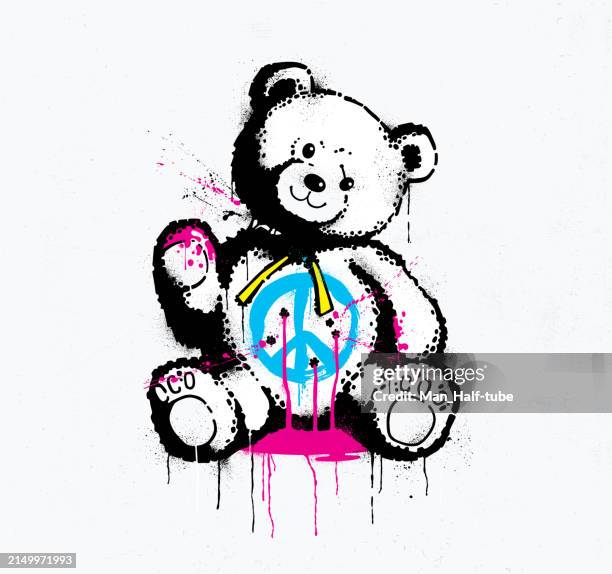 anti-war stencil graffiti with peace symbol - underground poster stock illustrations