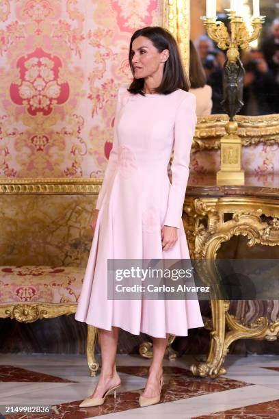 Queen Letizia of Spain hosts an official lunch for the "Miguel De Cervantes 2023" award at the Royal Palace on April 24, 2024 in Madrid, Spain.