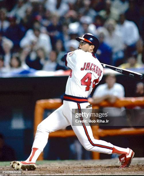 California Angels Outfielder Reggie Jackson during American League Playoff Series against Boston Red Sox, October 11, 1986 in Anaheim, California.