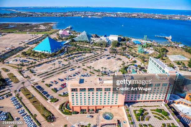 moody gardens galveston aerial - moody gardens galveston stock pictures, royalty-free photos & images