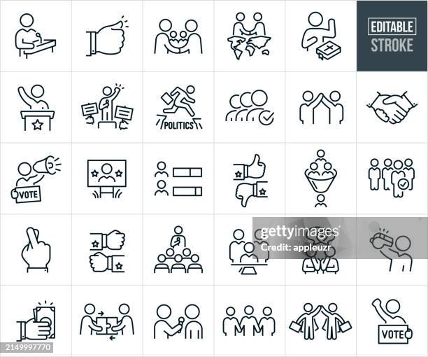 stockillustraties, clipart, cartoons en iconen met politicians thin line icons - editable stroke - stemdistrict