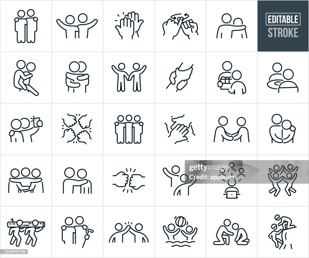 Friends Thin Line Icons - Editable Stroke