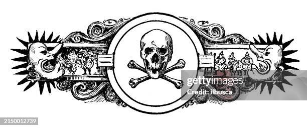 ilustrações de stock, clip art, desenhos animados e ícones de antique image: skull and crossbones - sinal de poluição