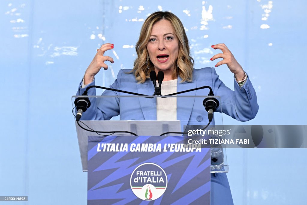 Italy s Prime Minister Giorgia Meloni Delivers A Speech During The italy-s-prime-minister-giorgia-meloni-delivers-a-speech-during-the