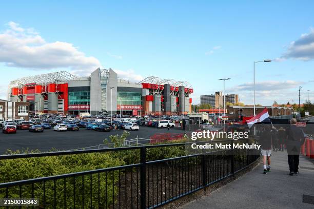 General view outside the stadium as fans arrive prior to the Premier League match between Manchester United and Sheffield United at Old Trafford on...