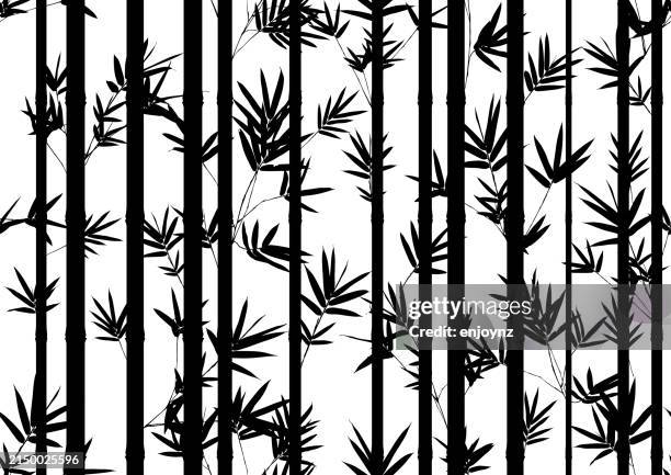 nahtloser bambus-silhouetten-bildschirmhintergrund - bambushain stock-grafiken, -clipart, -cartoons und -symbole