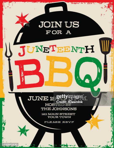 bildbanksillustrationer, clip art samt tecknat material och ikoner med juneteenth bbq cookout party invitation design template for june holiday celebration - utegrillat