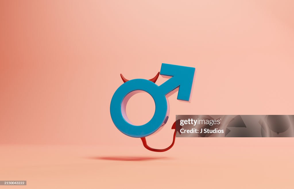 Male gender symbol with Devil horns and tail