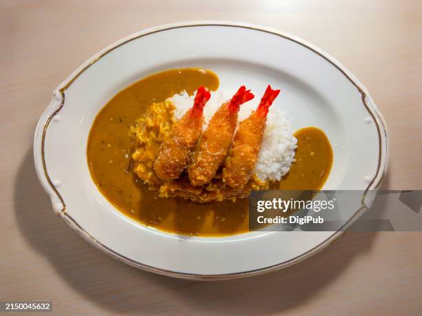 ebi fry with japanese curry rice - japanese curry stock pictures, royalty-free photos & images