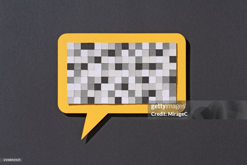 Censorship of Pixel Mosaic Covering Speech Bubble, Paper Craft