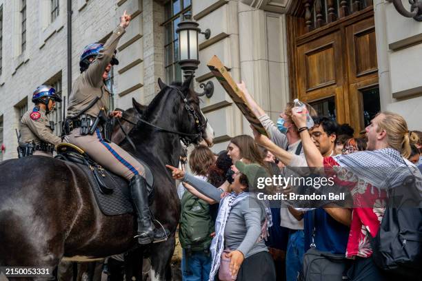 Mounted police work to contain demonstrators protesting the war in Gaza at the University of Texas at Austin on April 24, 2024 in Austin, Texas....