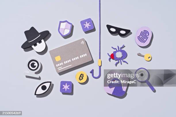 cyber phishing and fraud threaten payment security, paper craft - cyber security awareness month stockfoto's en -beelden