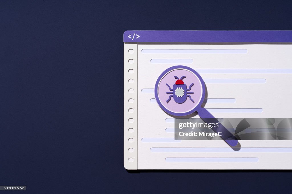 Debug, Magnifying Glass Finding Bugs in Programming Code, Paper Craft