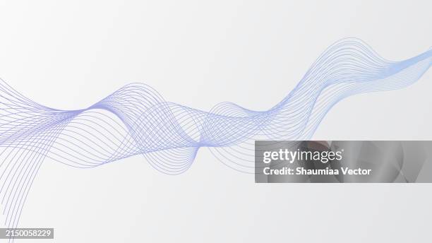 illustrazioni stock, clip art, cartoni animati e icone di tendenza di linee d'onda fluide astratte blu e viola su sfondo bianco. design dinamico dell'elemento dell'onda sonora. - motivo a onde