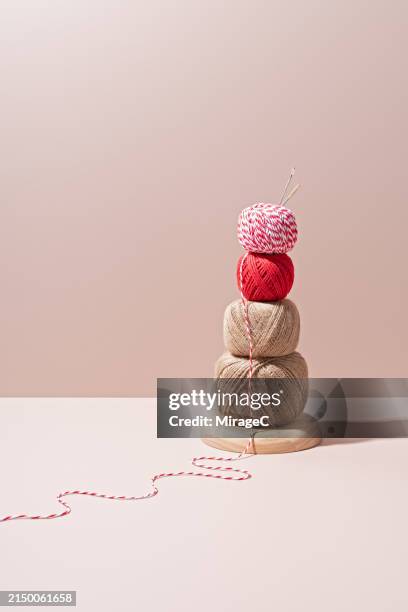 handcraft thread balls stacking on brown background - string stock pictures, royalty-free photos & images