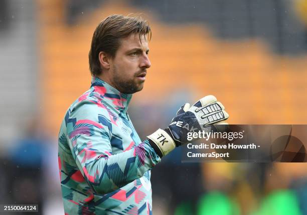 Luton Town's Tim Krul during the Premier League match between Wolverhampton Wanderers and Luton Town at Molineux on April 27, 2024 in Wolverhampton,...
